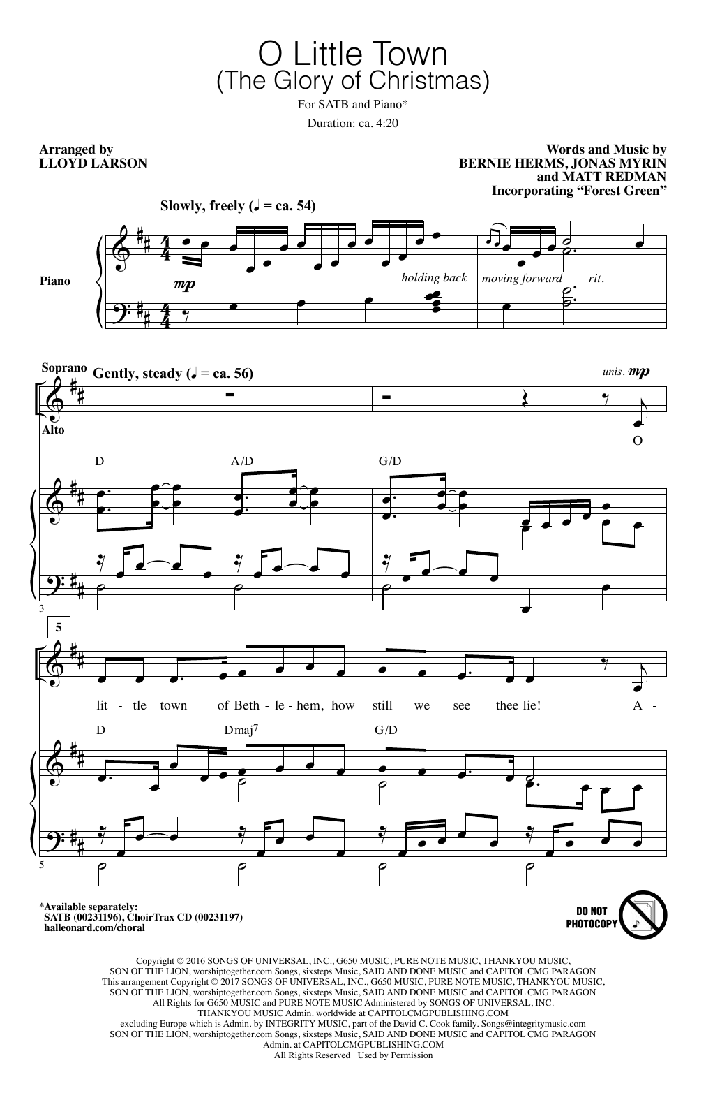 Lloyd Larson O Little Town (The Glory Of Christmas) Sheet Music
