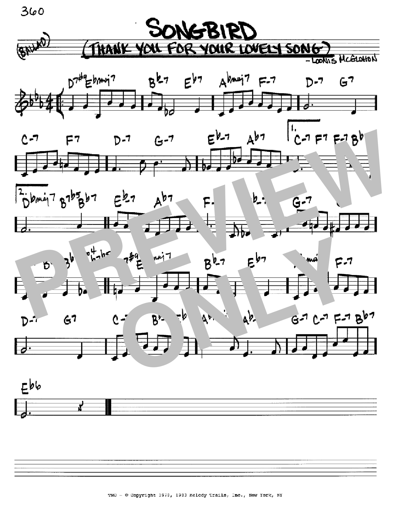 Loonis McGlohon Songbird (Thank You For Your Lovely Song) Sheet Music