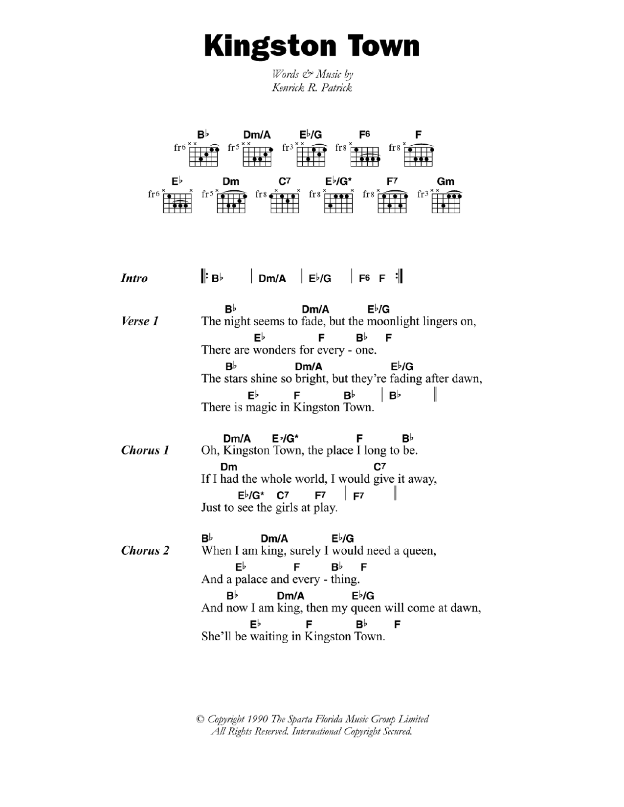 Lord Creator Kingston Town Sheet Music