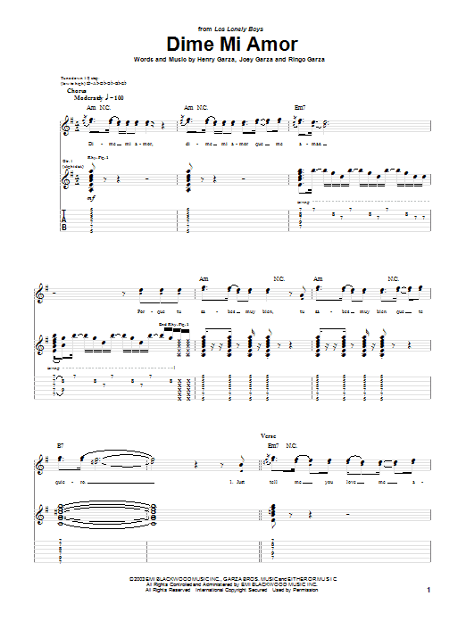 Los Lonely Boys Dime Mi Amor Sheet Music