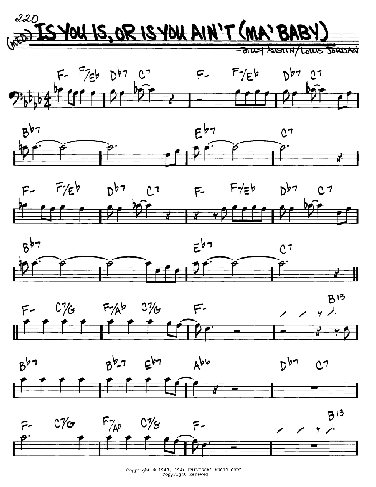 Louis Jordan Is You Is, Or Is You Ain't (Ma' Baby) Sheet Music