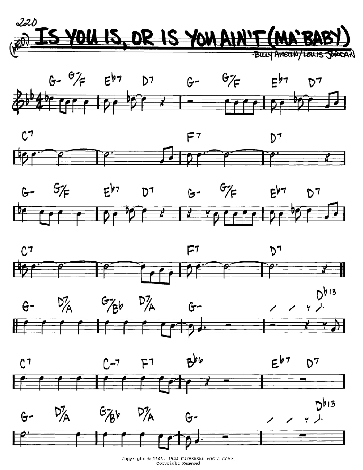 Louis Jordan Is You Is, Or Is You Ain't (Ma' Baby) Sheet Music
