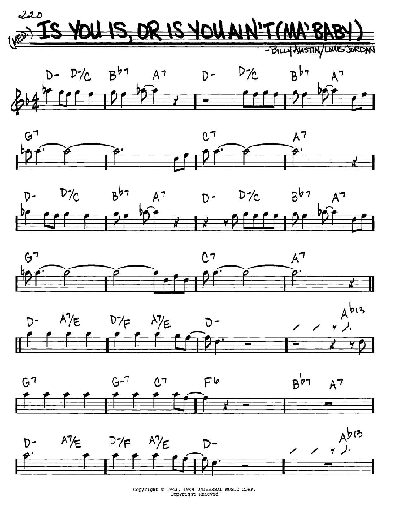 Louis Jordan Is You Is, Or Is You Ain't (Ma' Baby) Sheet Music