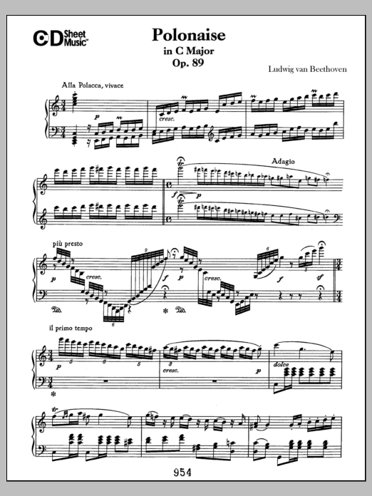 Ludwig van Beethoven Polonaise In C Major, Op. 89 Sheet Music