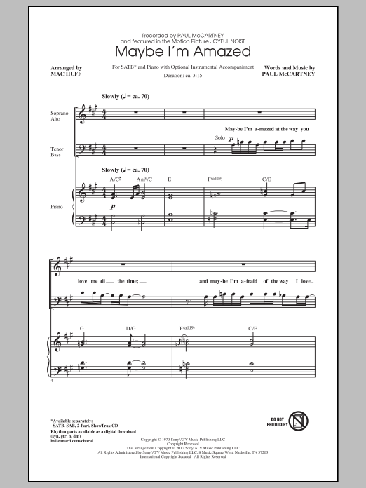 Mac Huff Maybe I'm Amazed Sheet Music