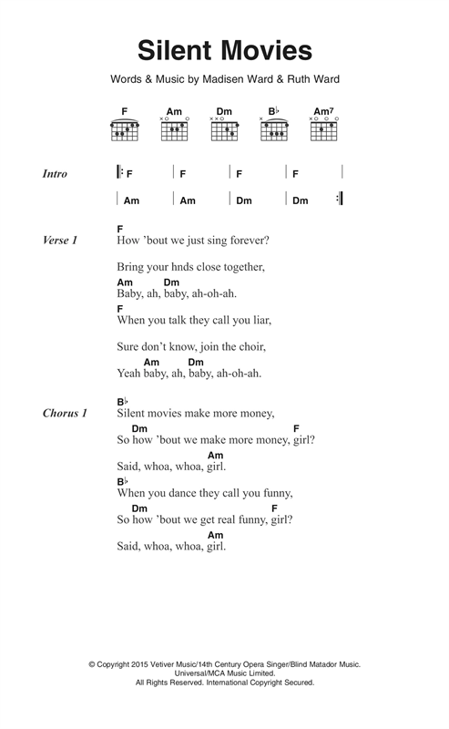 Madisen Ward and the Mama Bear Silent Movies Sheet Music
