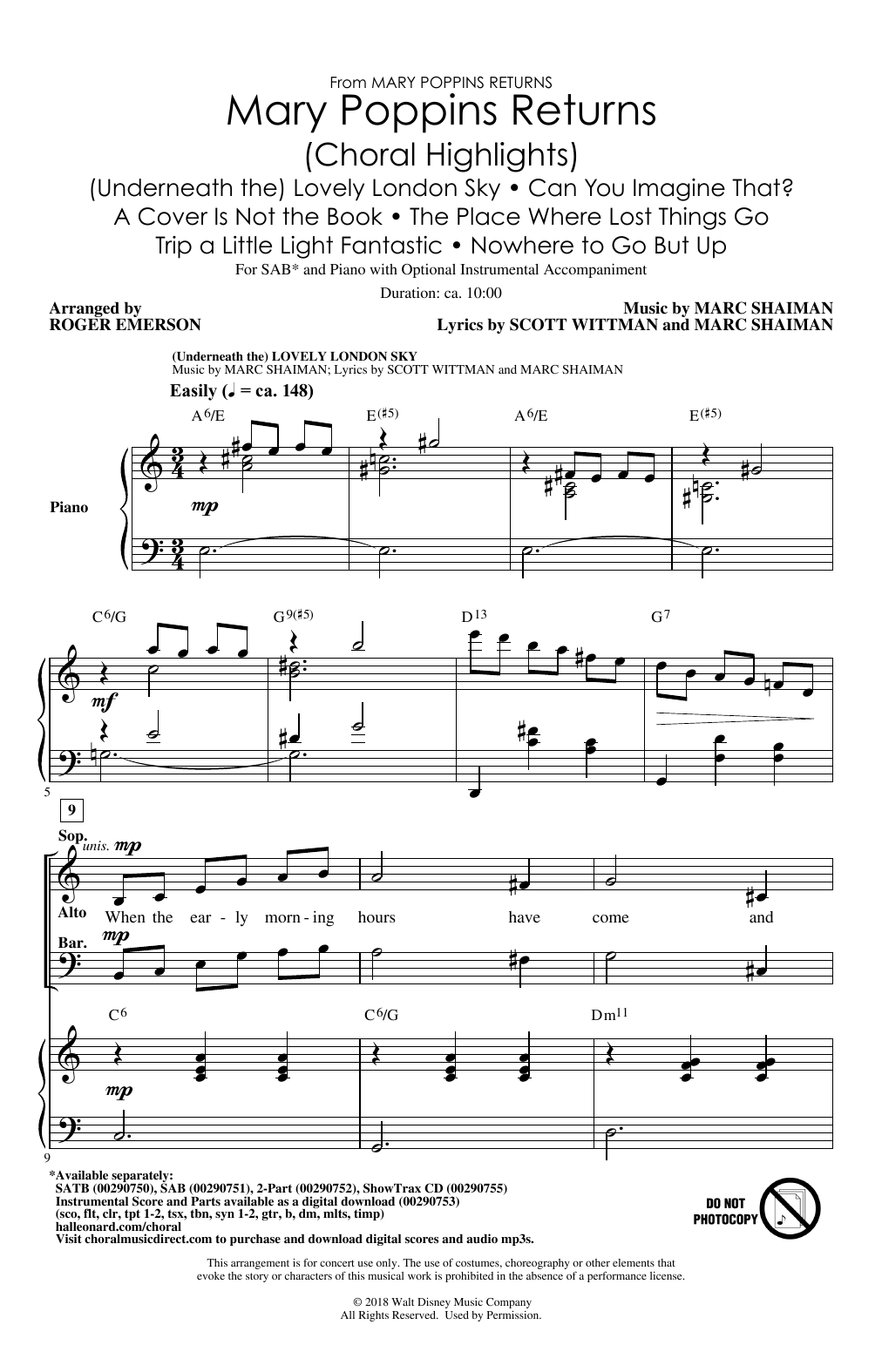 Marc Shaiman & Scott Wittman Mary Poppins Returns (Choral Highlights) (arr. Roger Emerson) Sheet Music