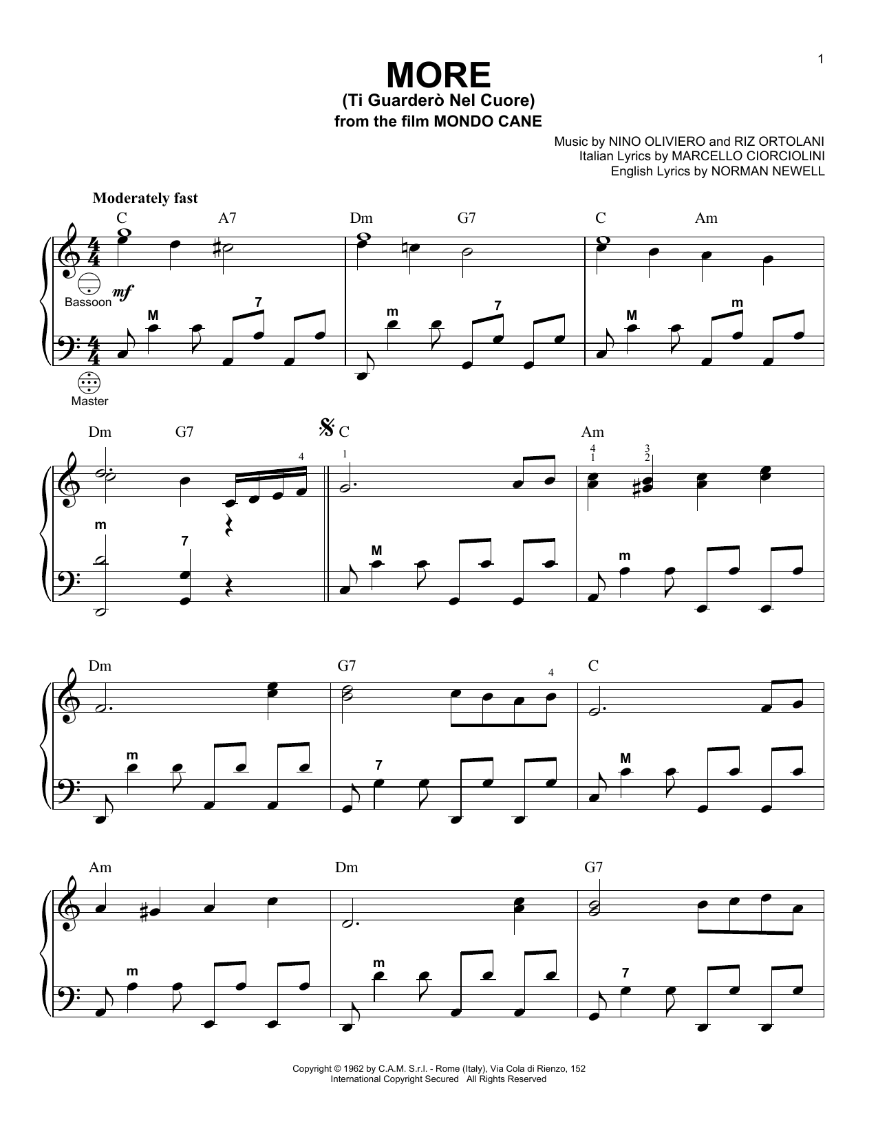 Marcello Ciorciolini More (Ti Guardero Nel Cuore) Sheet Music