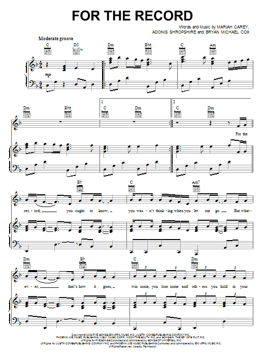 Mariah Carey For The Record Sheet Music