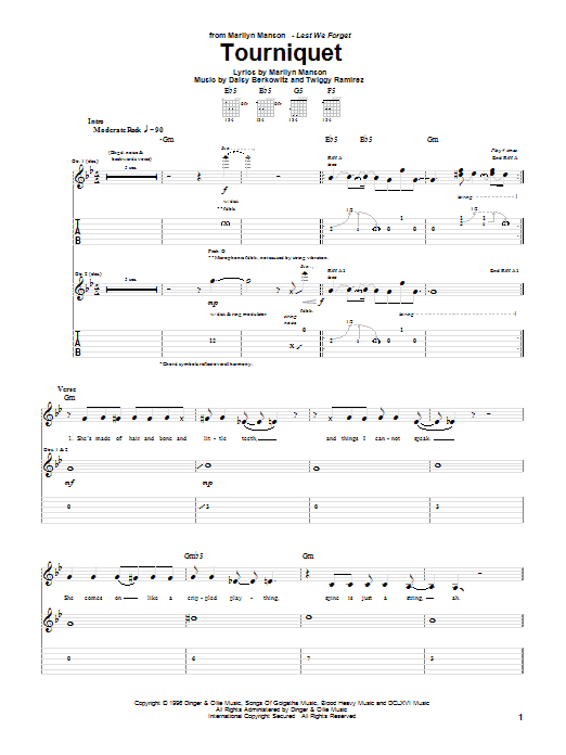 Marilyn Manson Tourniquet Sheet Music