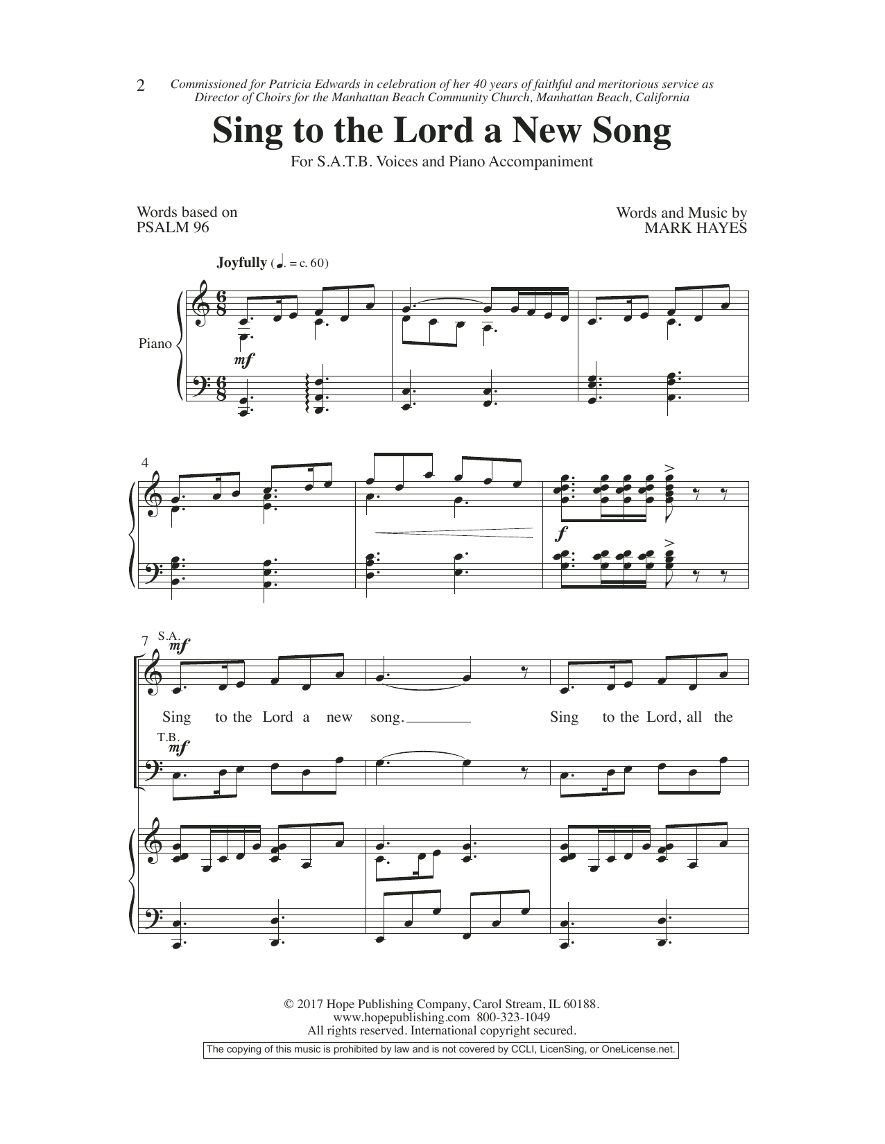 Mark Hayes Sing To The Lord A New Song Sheet Music