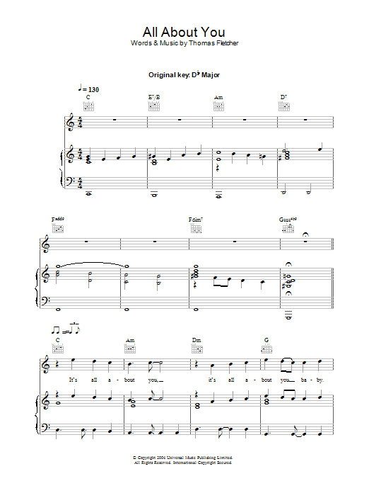 McFly All About You Sheet Music