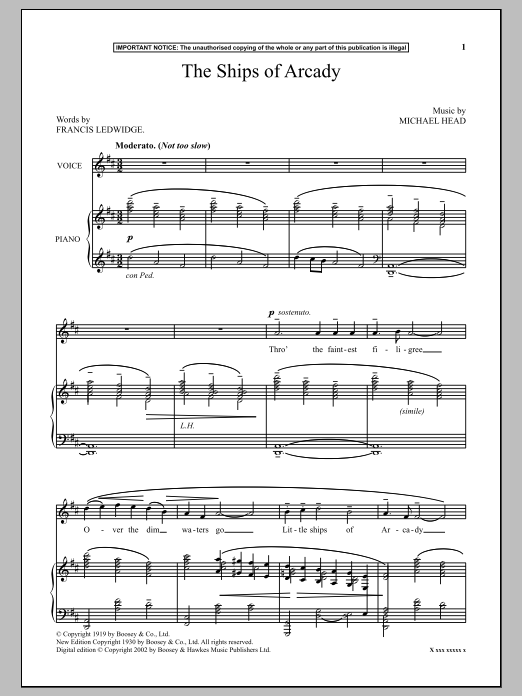Michael Head The Ships Of Arcady Sheet Music