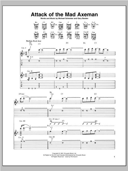 Michael Schenker Attack Of The Mad Axeman Sheet Music