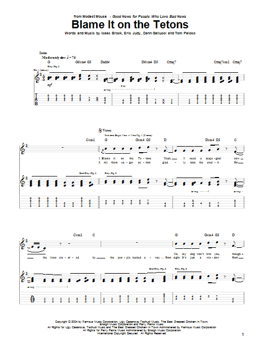 Modest Mouse Blame It On The Tetons Sheet Music