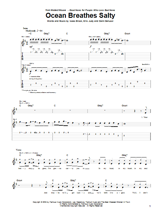 Modest Mouse Ocean Breathes Salty Sheet Music