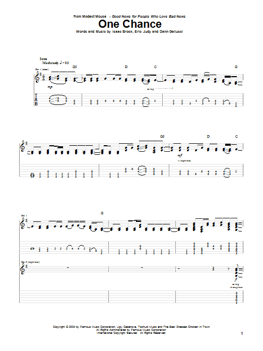 Modest Mouse One Chance Sheet Music