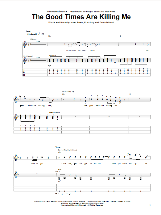 Modest Mouse The Good Times Are Killing Me Sheet Music