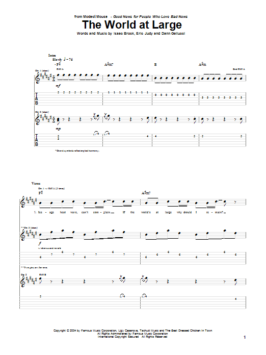 Modest Mouse The World At Large Sheet Music