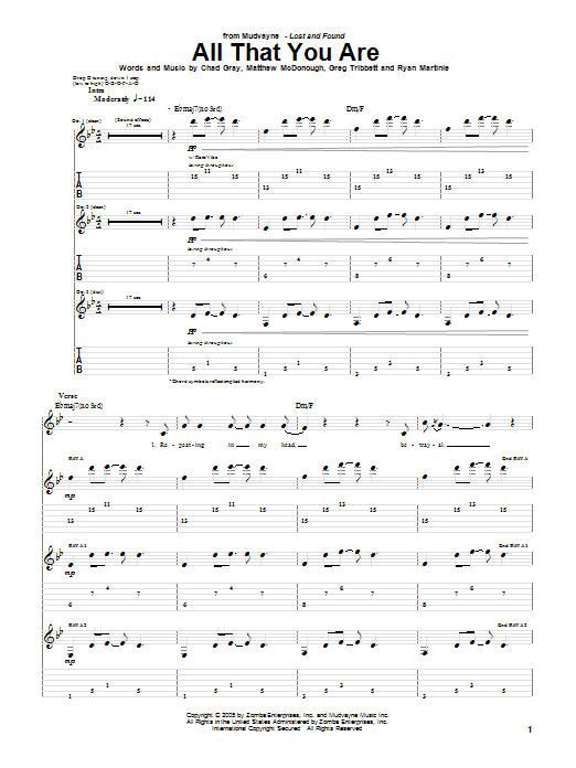 Mudvayne All That You Are Sheet Music
