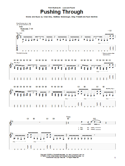Mudvayne Pushing Through Sheet Music