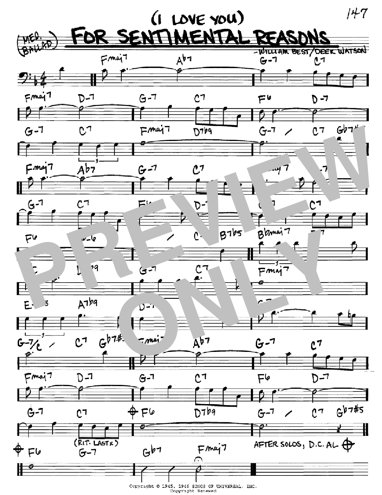 Nat King Cole (I Love You) For Sentimental Reasons Sheet Music