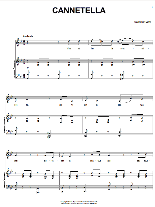 Neapolitan Song Cannetella Sheet Music