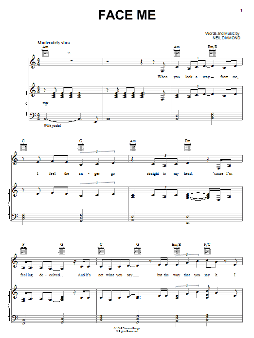 Neil Diamond Face Me Sheet Music