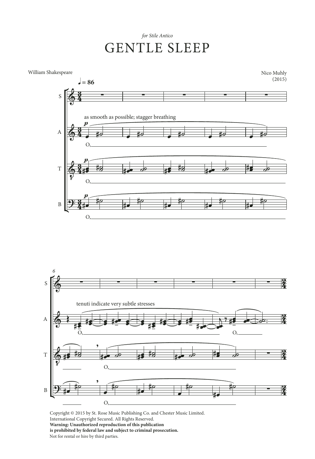 Nico Muhly Gentle Sleep Sheet Music