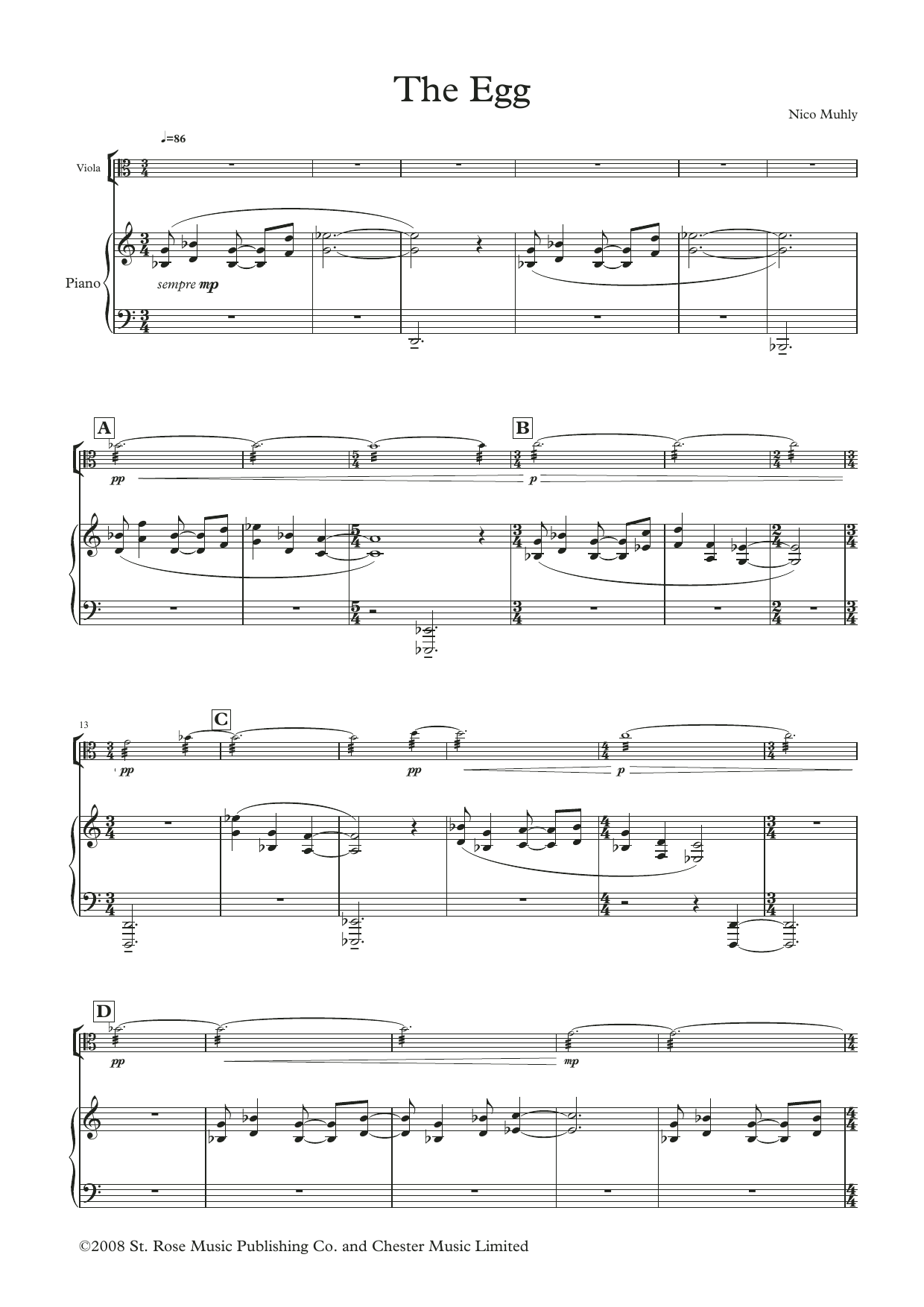 Nico Muhly The Reader: Three Arrangements for Viola and Piano (score and parts) Sheet Music