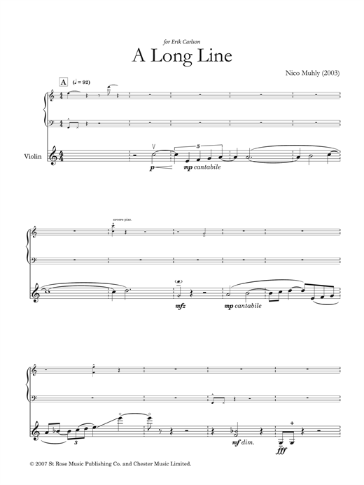 Nico Muhly A Long Line (for solo violin and electronics) Sheet Music