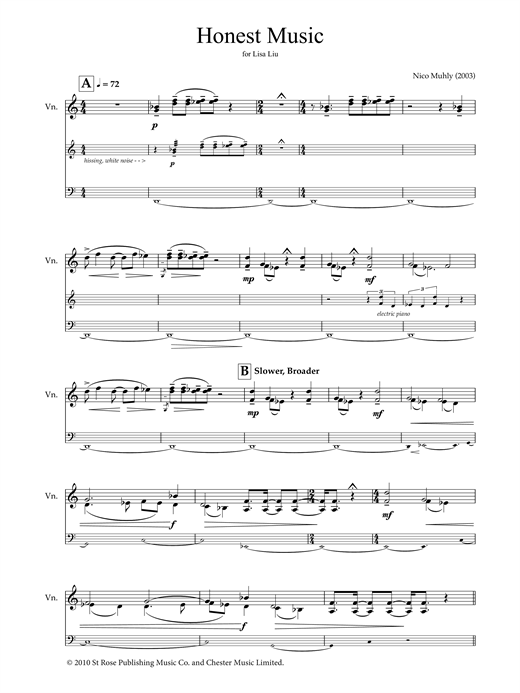 Nico Muhly Honest Music (for violin and electronics) Sheet Music