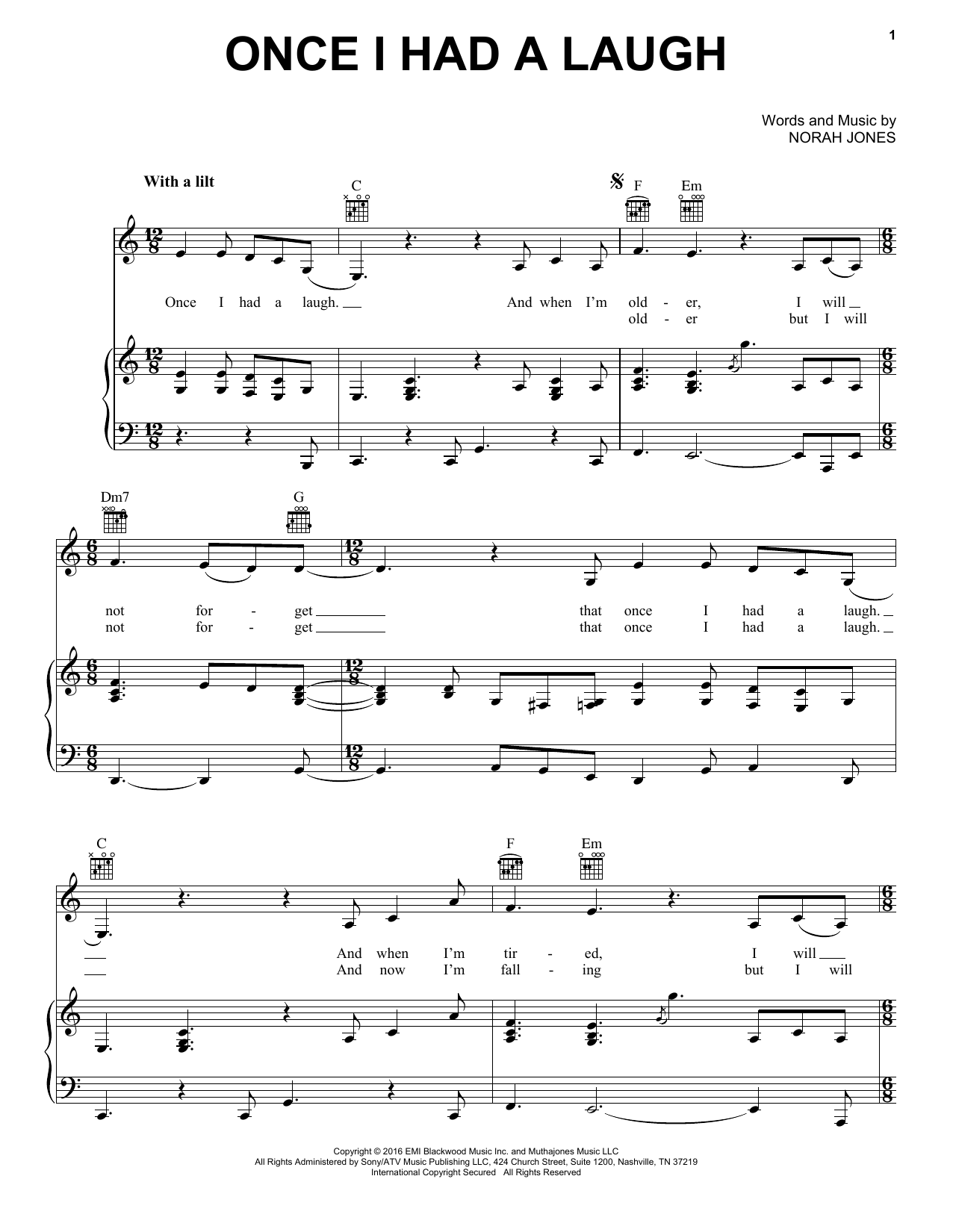 Norah Jones Once I Had A Laugh Sheet Music
