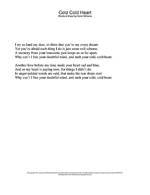Norah Jones & Hank Williams Cold, Cold Heart Sheet Music