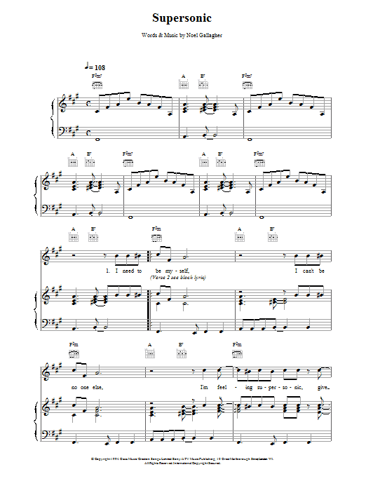 Oasis Supersonic Sheet Music