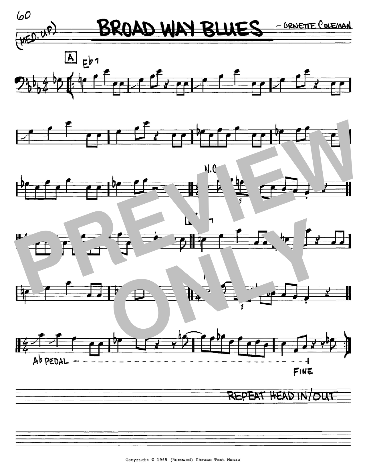 Ornette Coleman Broad Way Blues Sheet Music