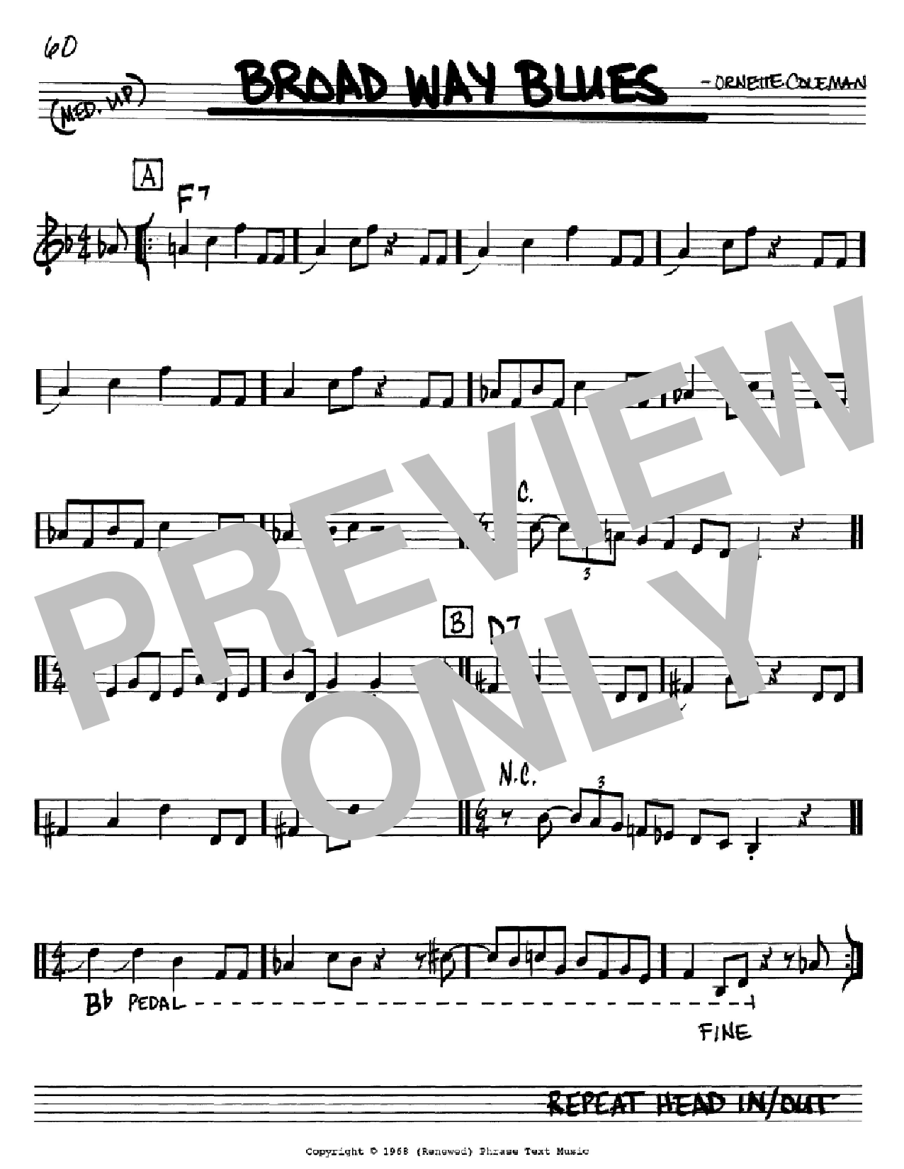 Ornette Coleman Broad Way Blues Sheet Music