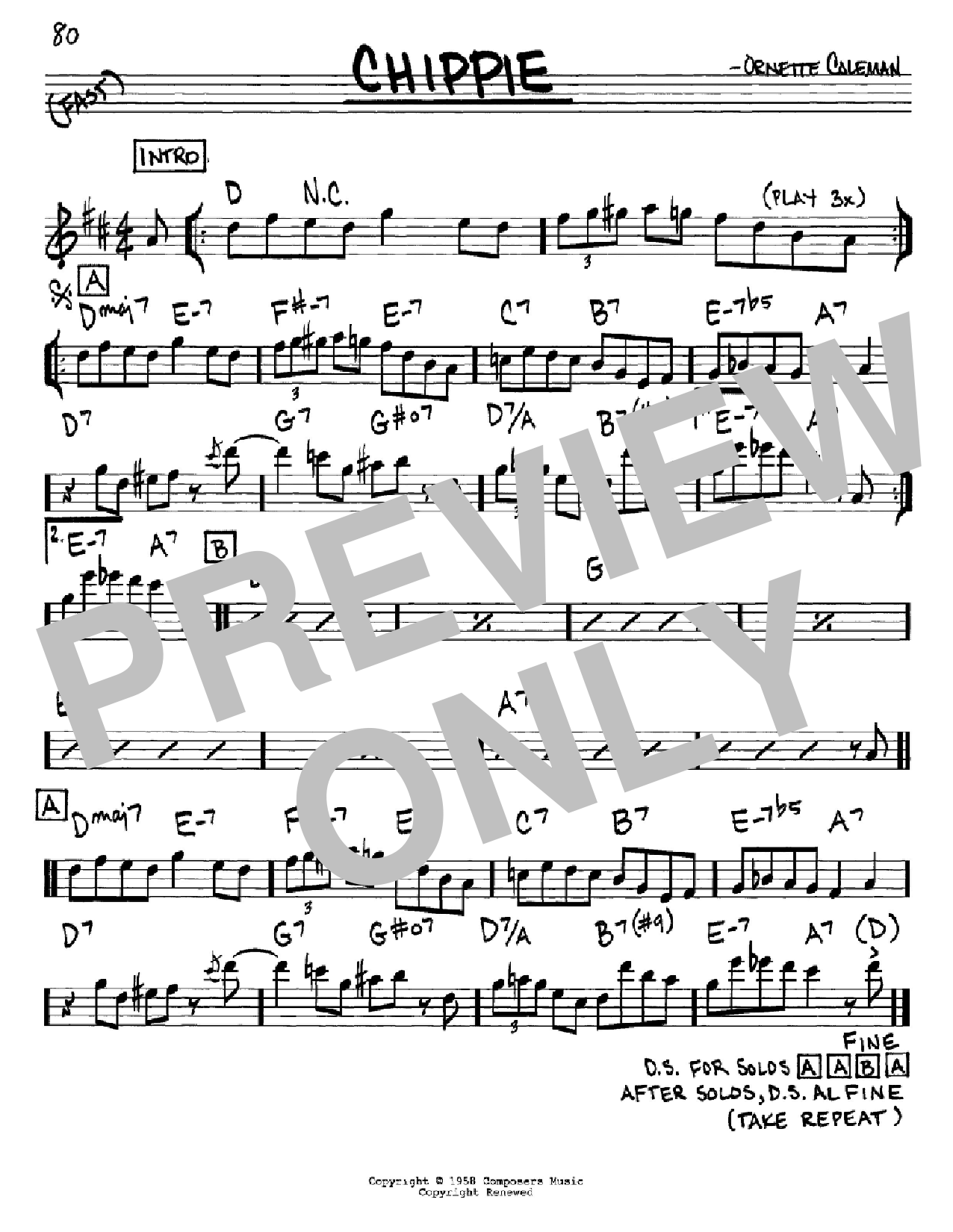 Ornette Coleman Chippie Sheet Music