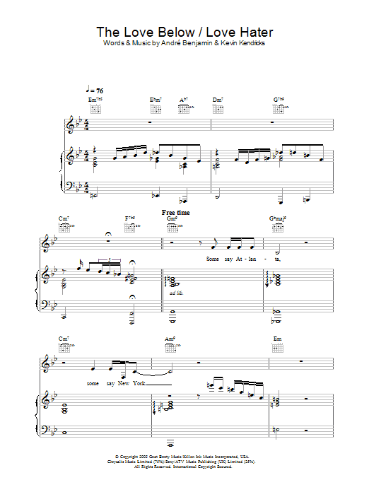 OutKast The Love Below / Love Hater Sheet Music