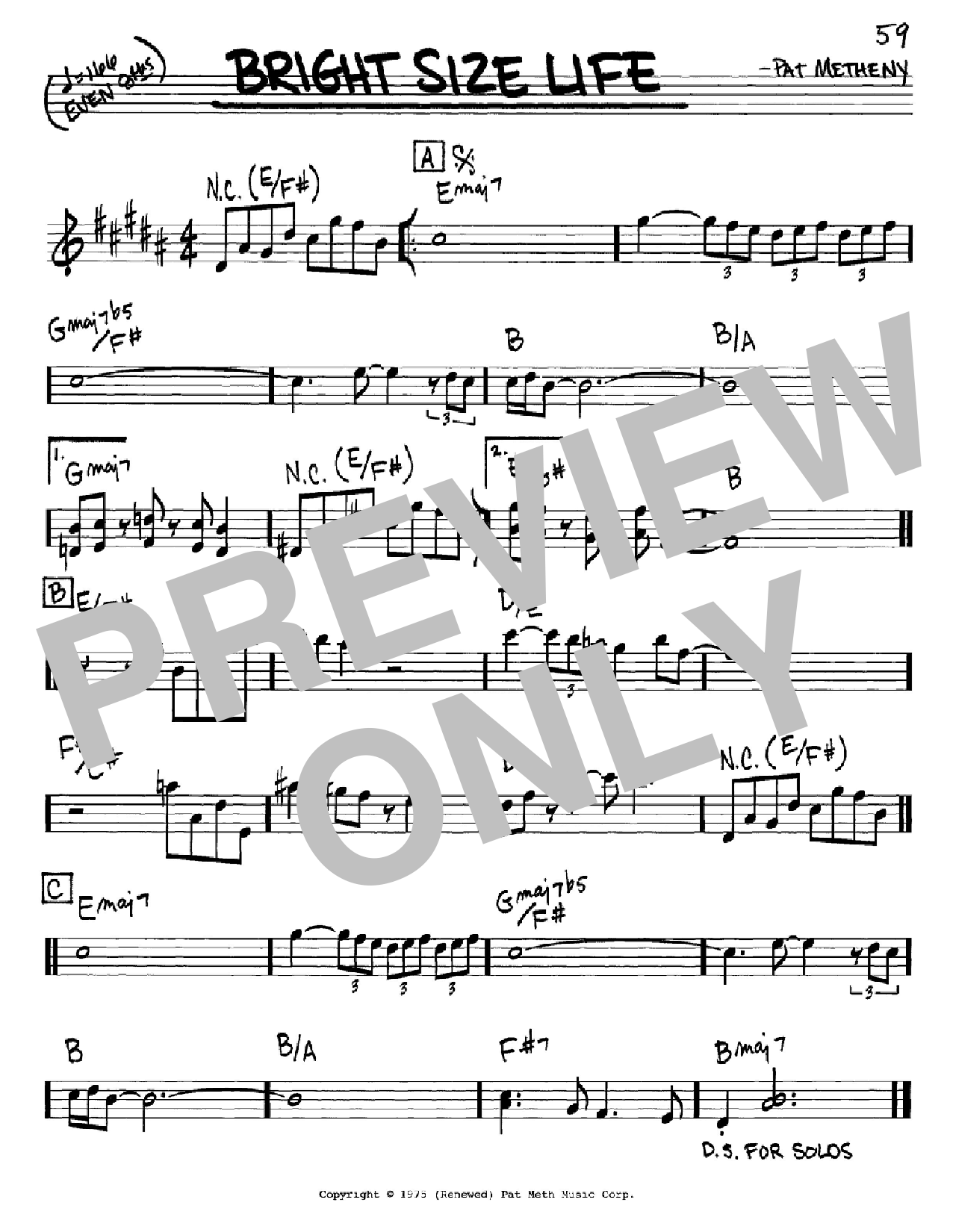 Pat Metheny Bright Size Life Sheet Music