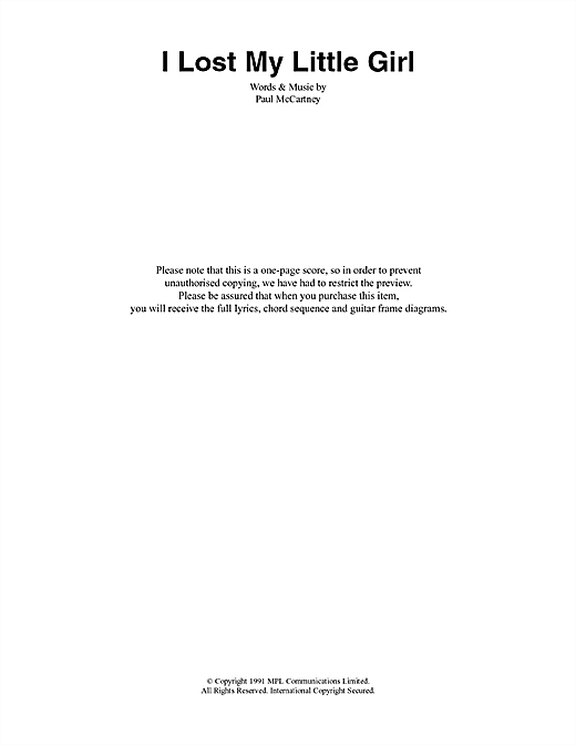 Paul McCartney I Lost My Little Girl Sheet Music