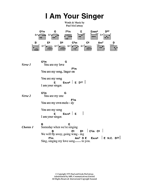 Paul McCartney & Wings I Am Your Singer Sheet Music