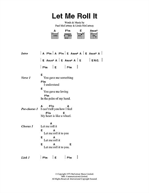 Paul McCartney & Wings Let Me Roll It Sheet Music