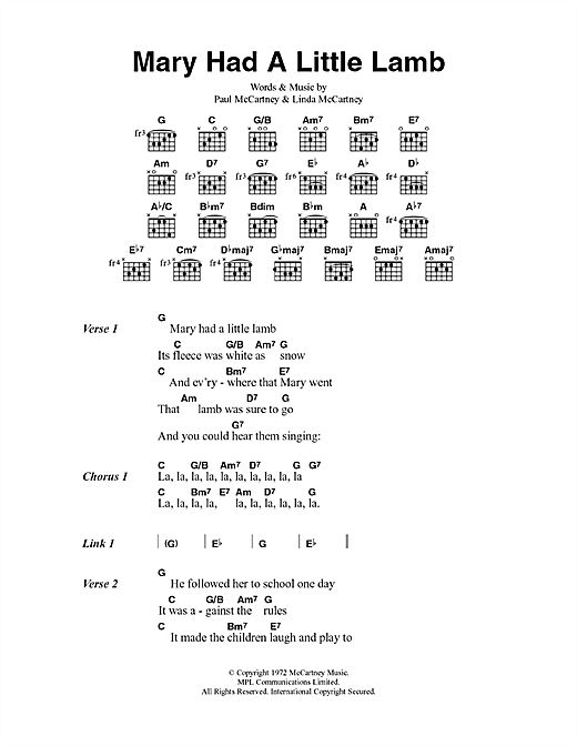 Paul McCartney & Wings Mary Had A Little Lamb Sheet Music
