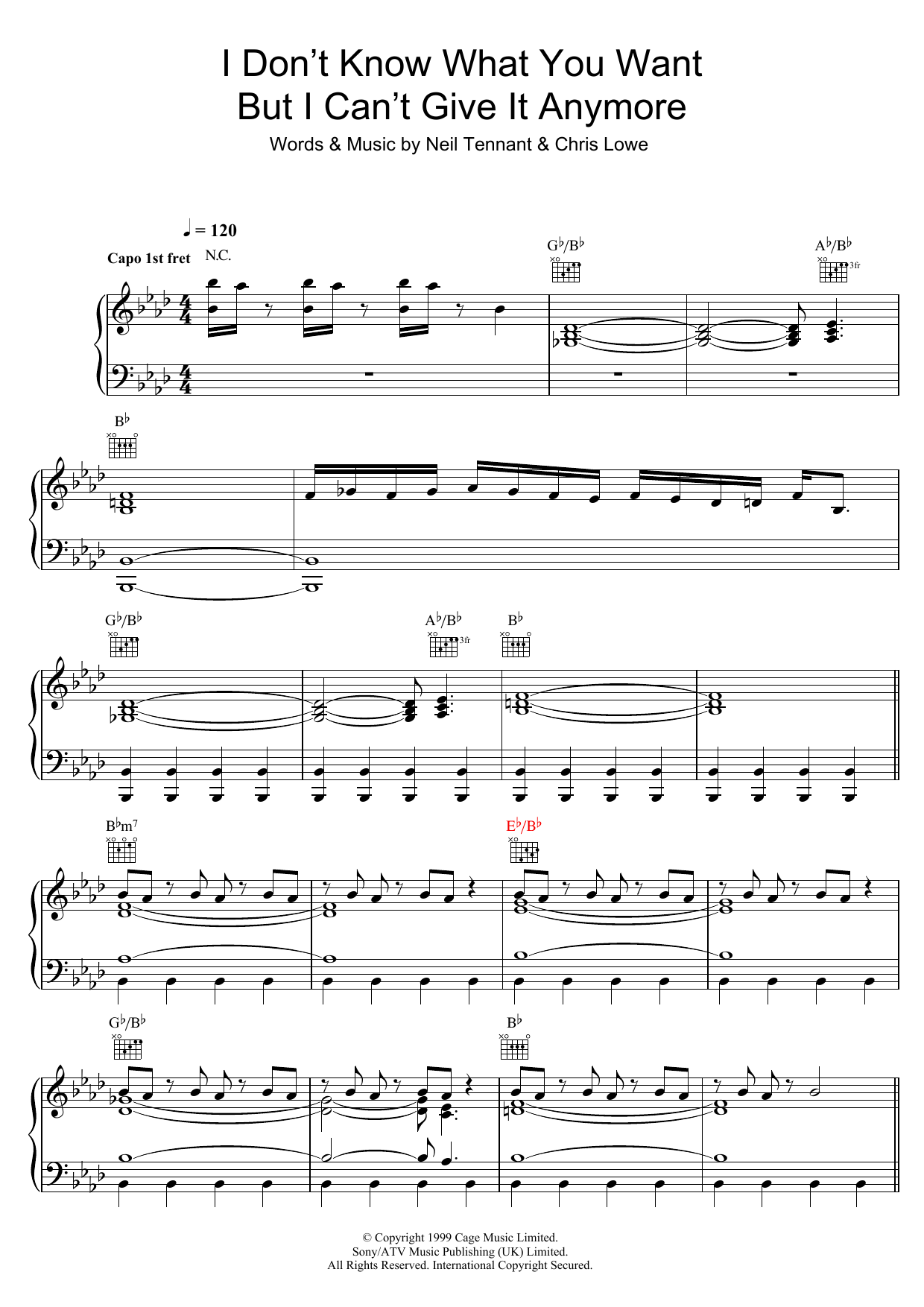 Pet Shop Boys I Don't Know What You Want But I Can't Give It Anymore Sheet Music