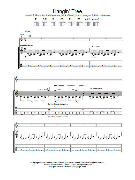Queens Of The Stone Age Hangin' Tree Sheet Music