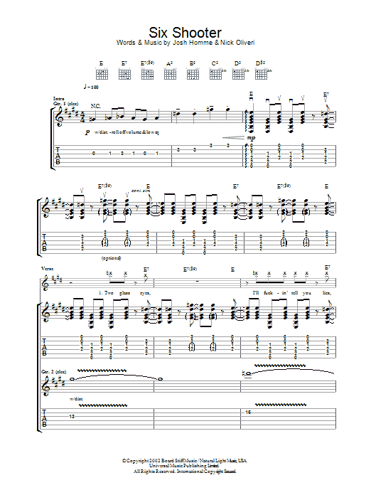 Queens Of The Stone Age Six Shooter Sheet Music