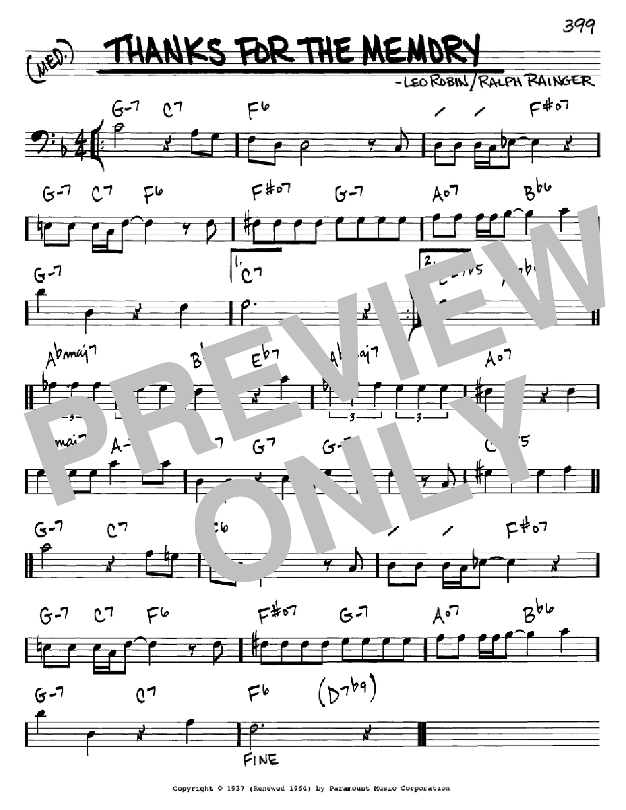 Ralph Rainger Thanks For The Memory Sheet Music