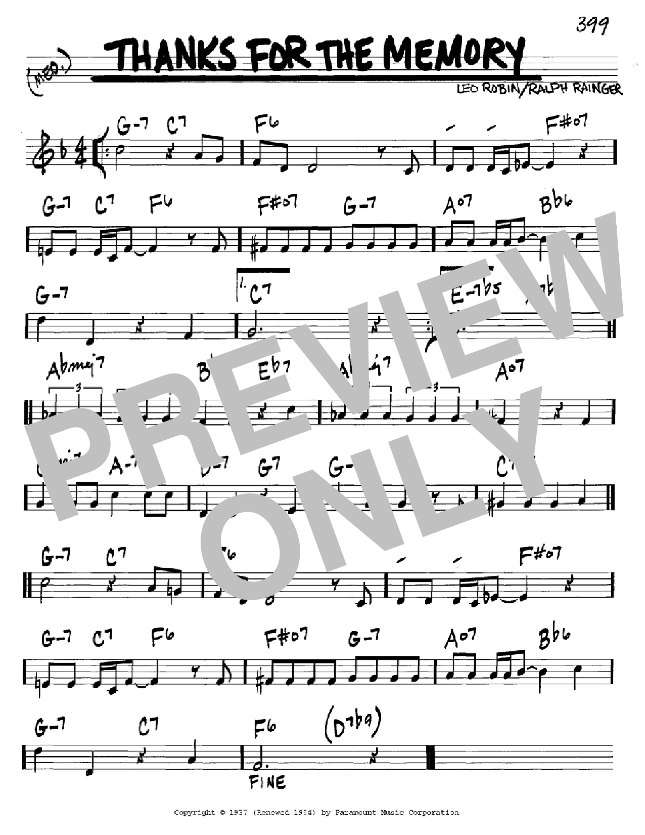 Ralph Rainger Thanks For The Memory Sheet Music