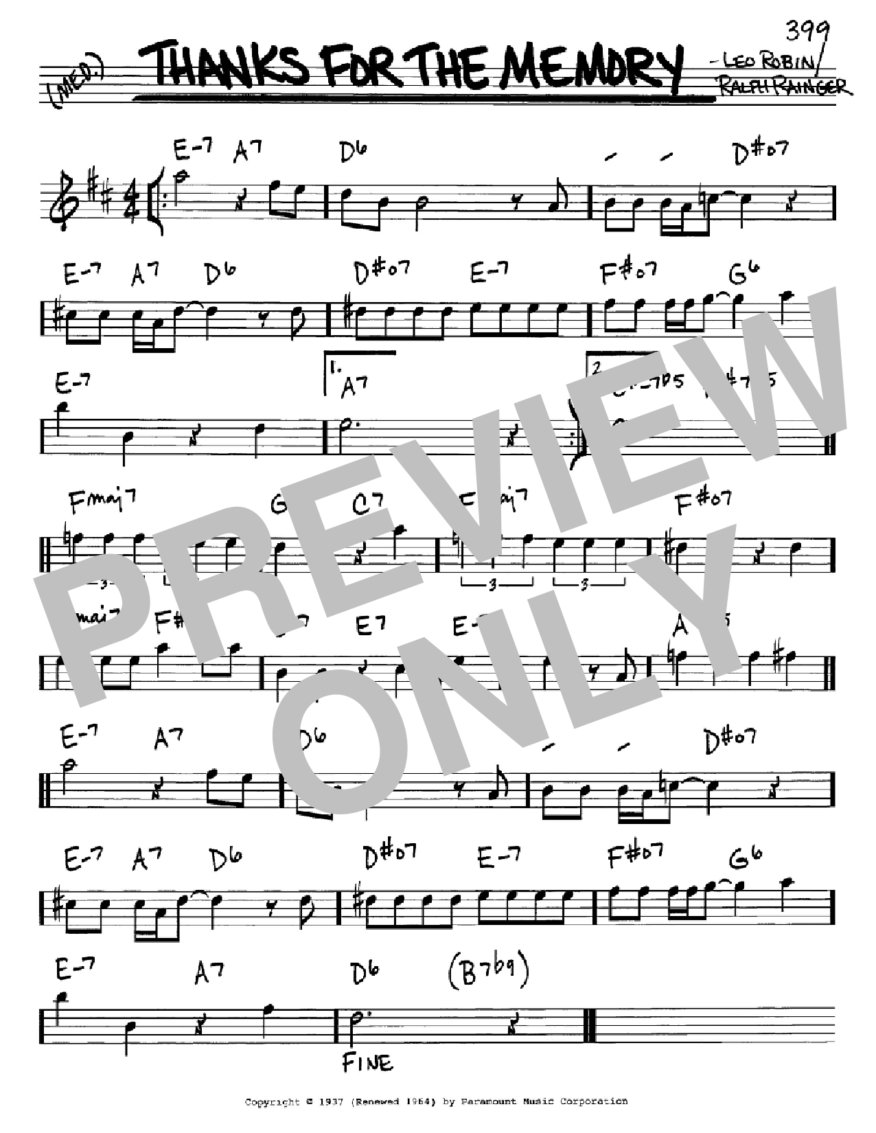 Ralph Rainger Thanks For The Memory Sheet Music